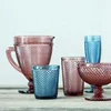 2019 products wholesale pressed drinking water blue glass goblet vintage pink colored glass wine goblets