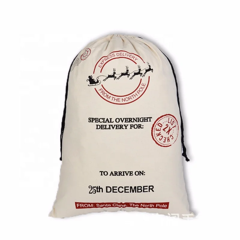 
natural cotton canvas santa sacks wholesale christmas drawstring bag 