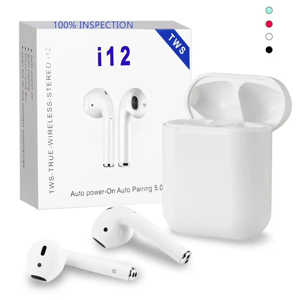 

Latest new hot selling high quality wireless 5.0 TWS i12 earbuds, White;blue;black;red