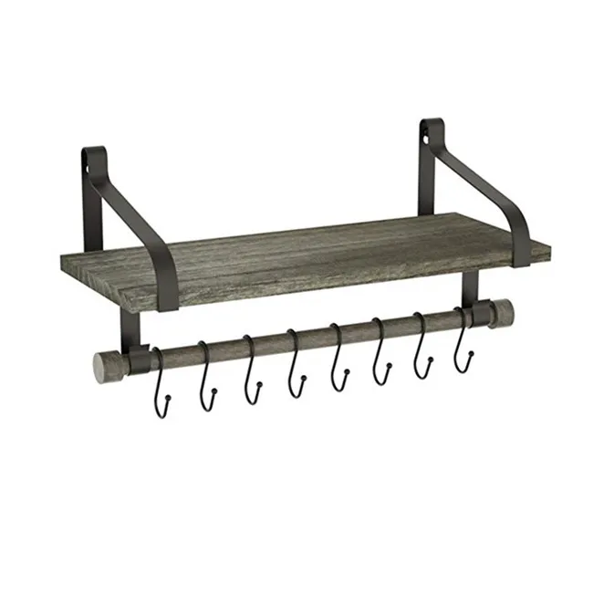 

Rustic Wood Kitchen Spice Rack with Towel Bar, Torched