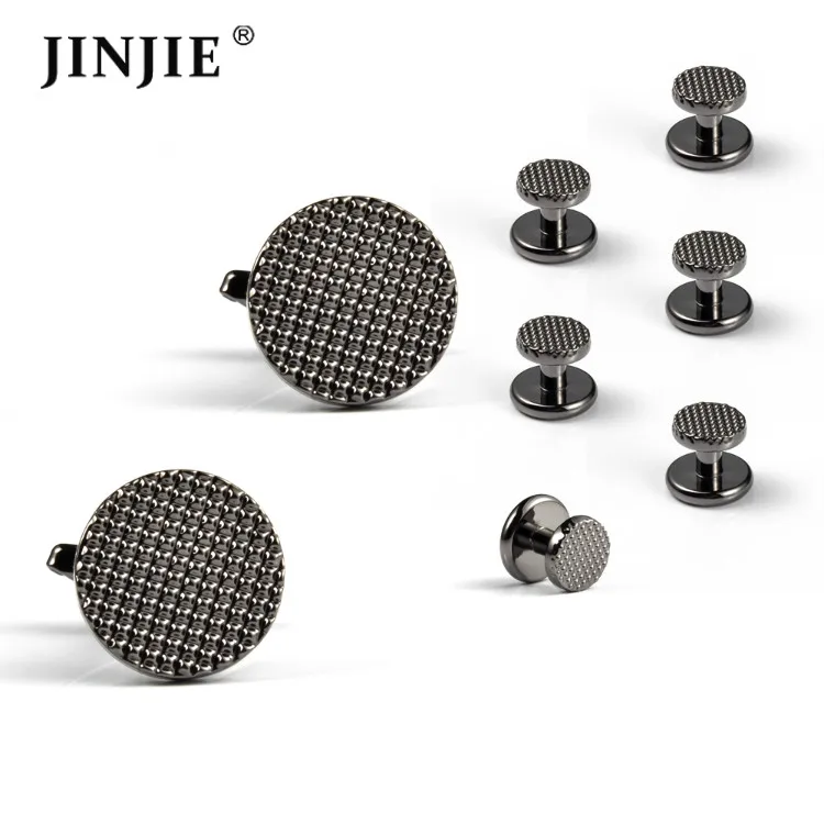 

Hot selling stock high quality polished round metal tuxedo shirts cufflinks and studs for sale, Gold /silver/black