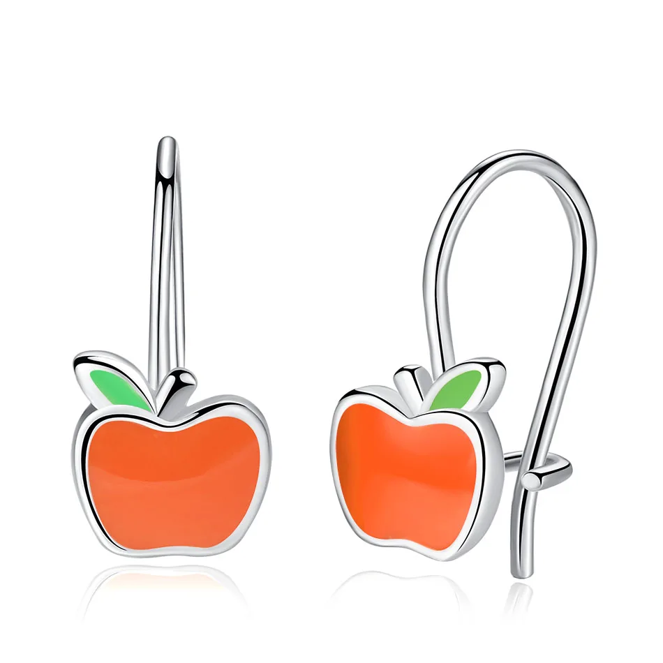 

Wholesale Price 925 Sterling Silver Earring Lovely Orange Apple Hoop Earrings for Fashion Women Silver Jewelry Wearing