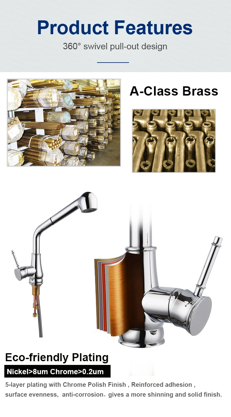 Brass deck mount kitchen bar sink faucet pull down