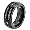 8mm Men Black Titanium Ring Wedding Band with Stainless Steel Cables and Screw Design Wedding Ring