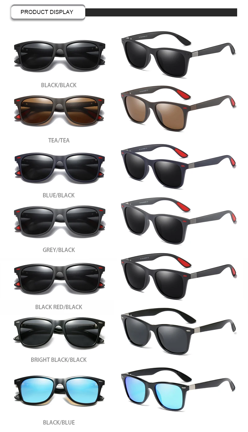 2019 Plastic frame square driving retro TR90 polarized mens sunglasses