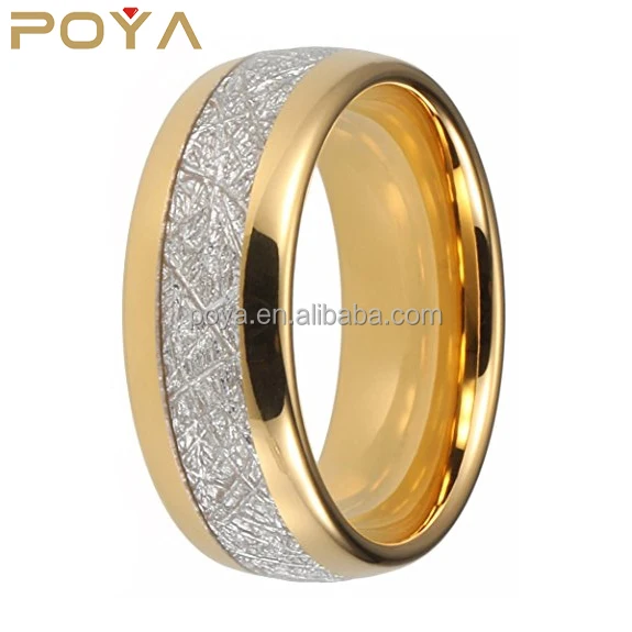 

POYA Jewelry 8mm Plated Gold Tungsten Carbide Ring Simulated Meteorite Inlay Wedding Band Comfort Fit