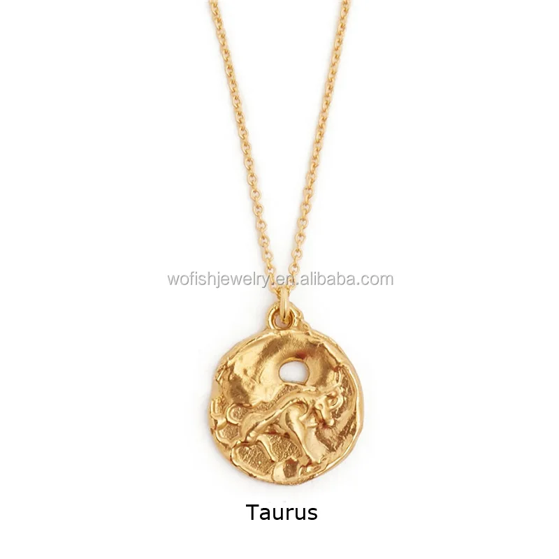 

Gold plated restoring ancient ways relief Taurus zodiac Necklace