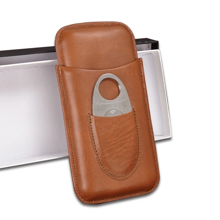 

Wholesale Travel Leather Cigar Case with Cutter Lighter Hold 3 Cigars Humidor Humidifier, Croco leather / carbon fiber / brown black leather