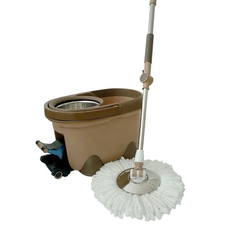 

New Arrival Telescopic Handle Spin Dry Mop With Pedal System, Brown, cream color