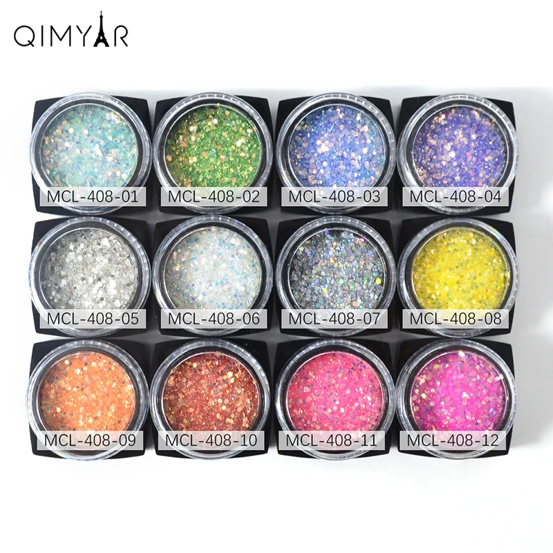 

2019 wholesale Nail Mermaid Glitter Flakes Sparkly 3D Hexagon Colorful Sequins For nail, 12 colors