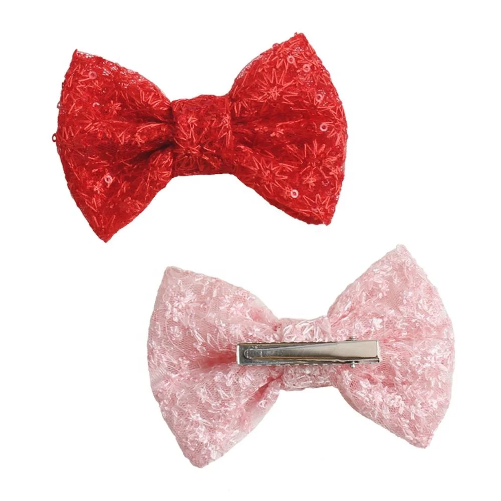 

4"Chic Embroidery Kids Girl Sequin Hair Bow Barrette Hot-sale DIY Hair Accessories For Kids 2019 Headwear Hair Clip, 7 colors