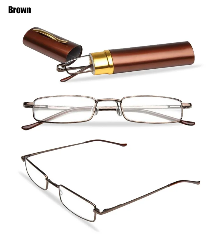 Pen Tube Presbyopia Glasses With Case Metal Slim Rimless Reading