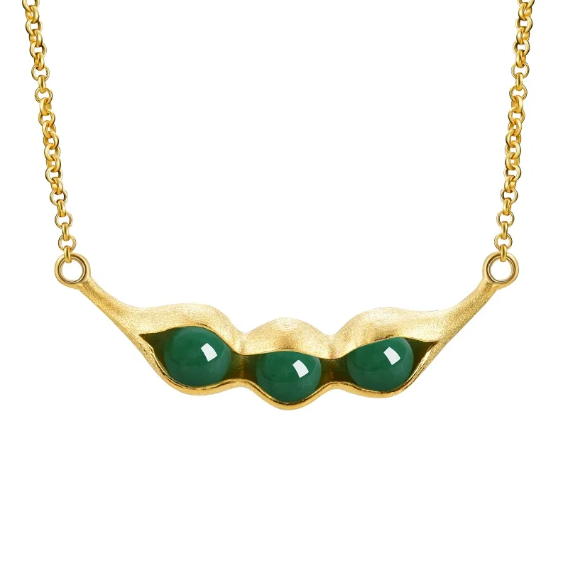 

Brushing silver Pea Pods stone handmade necklace, As photo