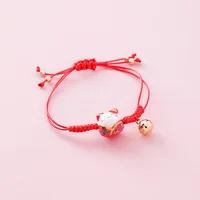 

Adjustable Retro Cute Handmade Woven Ceramics Lucky Cat Bracelet with Bell for Girls