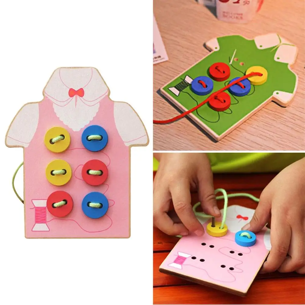 Children Beads Lacing Wooden Toddler Sew On Buttons Education Puzzle Toys 6A 