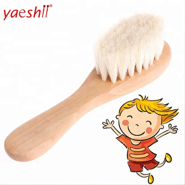 

Yaeshii Custom Logo Detangling Wooden handle Baby goat Hair Brush and natural goat kid princesses Comb Set