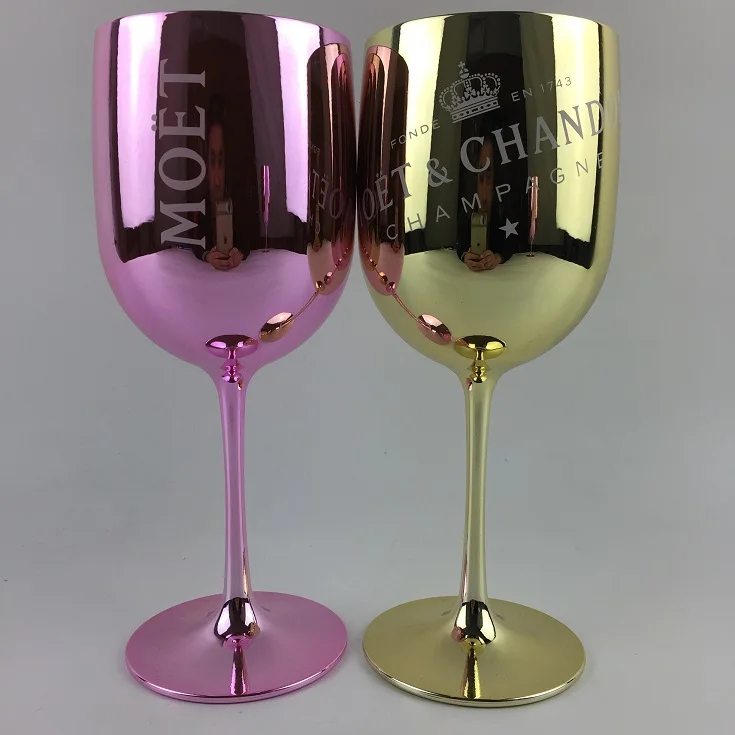 

Electroplated Gold Pink Color Branded Plastic Wine Goblets Glass For Party Events, White/gold/pink/black