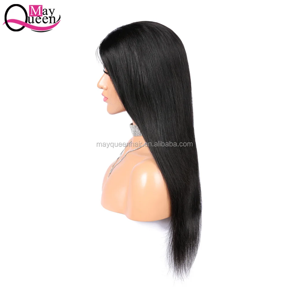 

Mayqueen Straight Wave Wigs Indian Hair Natural Color Black Middle Part Swiss Lace Human Hair Wigs With Baby Hair