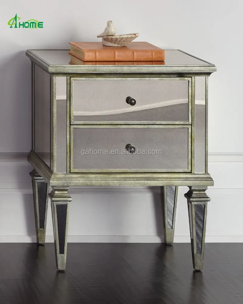 Hayworth Mirrored 2 Drawers Chest Bedside Nightstand Side