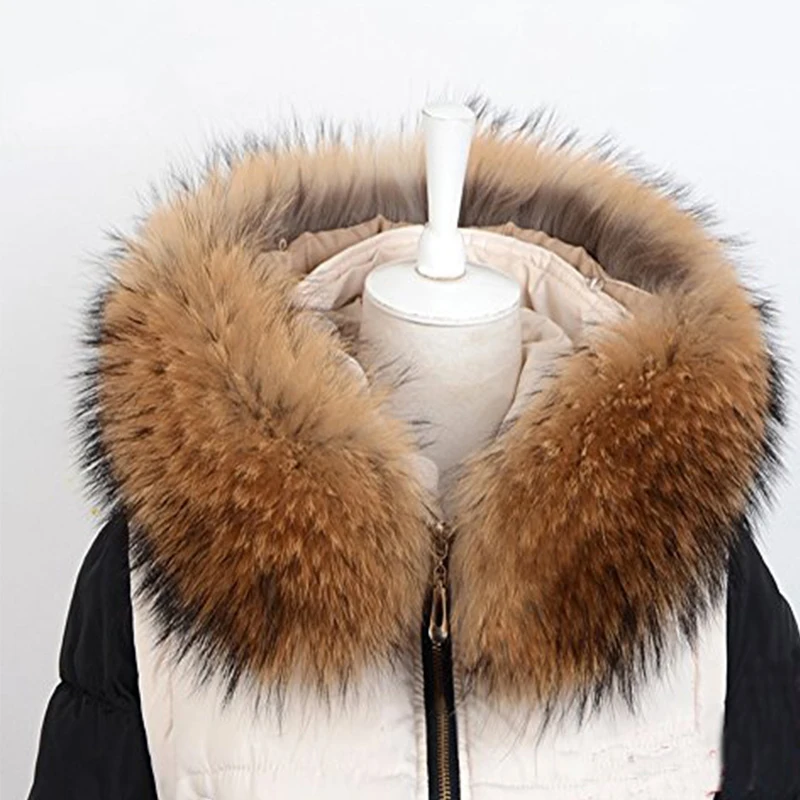 
Winter WarmReal raccoon fur hooded detachable fur collar for Women and ladies 