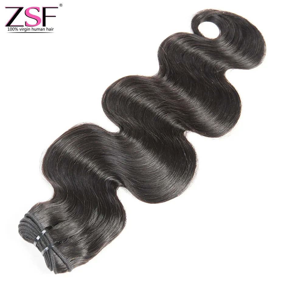 

ZSF Hair Virgin Unprocessed Human Hair Peruvian Virgin Hair Body Wave Bundles, Natural color #1b