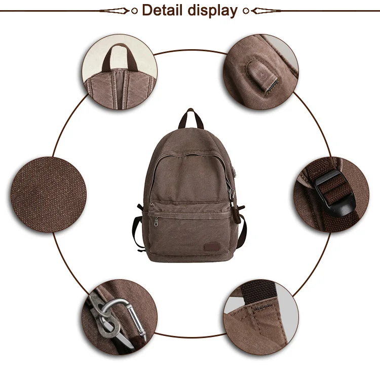 Wholesale China Manufacturer Vintage School Usb Canvas Backpack for 14 inch Computer
