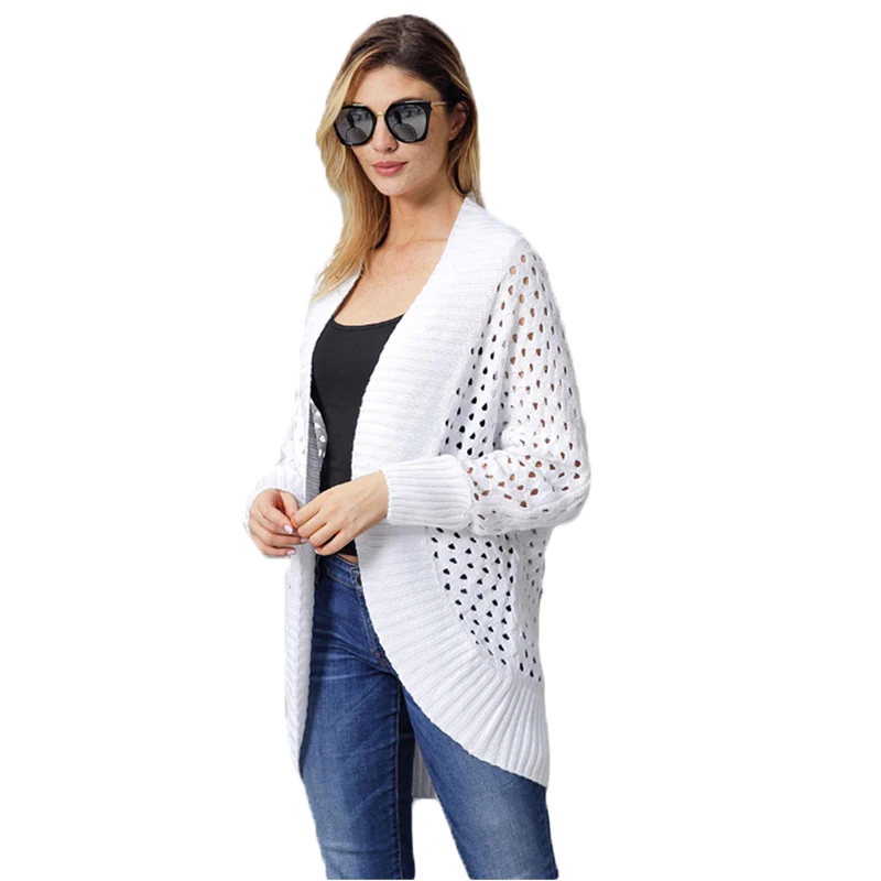 

Hot selling women hollow out knit Long Sleeves open front cardigan, As shown