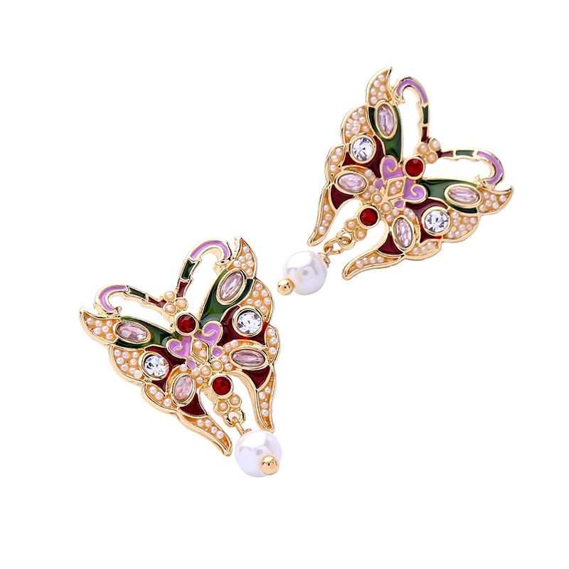 

ed01788c Lovely Enamel Pearl Jewelry Butterfly Fashion Earrings Trend For Women 2021, As pictures