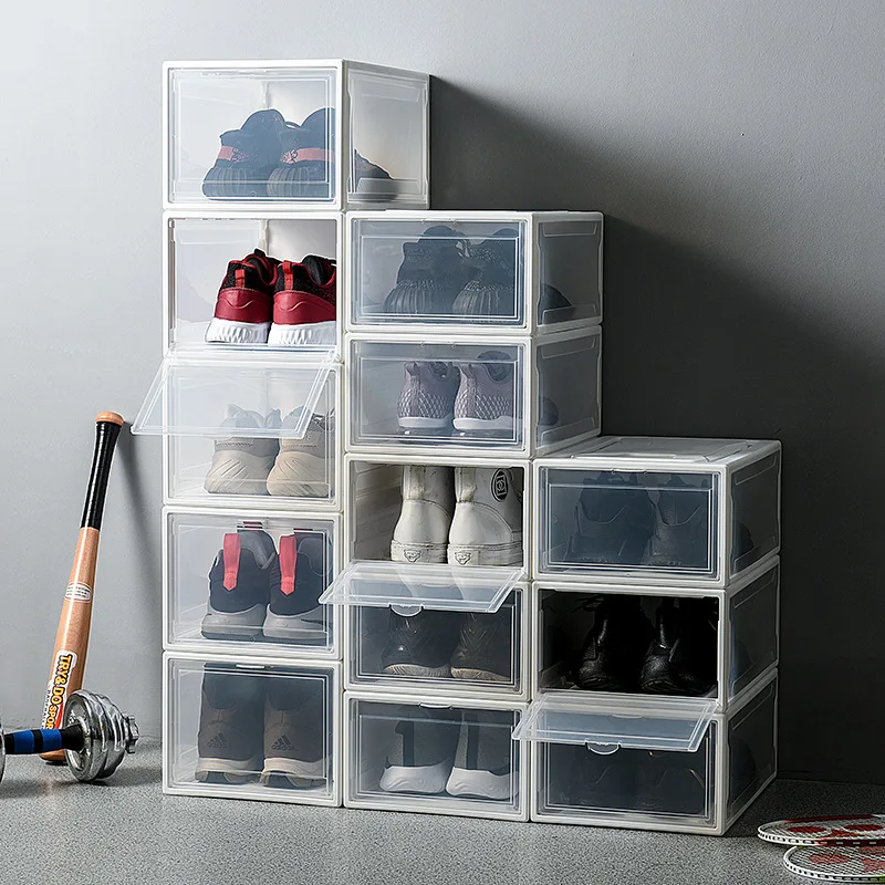 
Stackable Drop Front Shoe Box Plastic Folding Storage Transparent Sneakers Basketball Shoes Box Collection Shoe Cabinet 