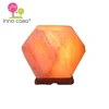 Himalayan Natural Pink Geo Salt Crystal Wood Base Rock Polygon Shape Table Lamp for Home Carving Decoration and Air Purifies