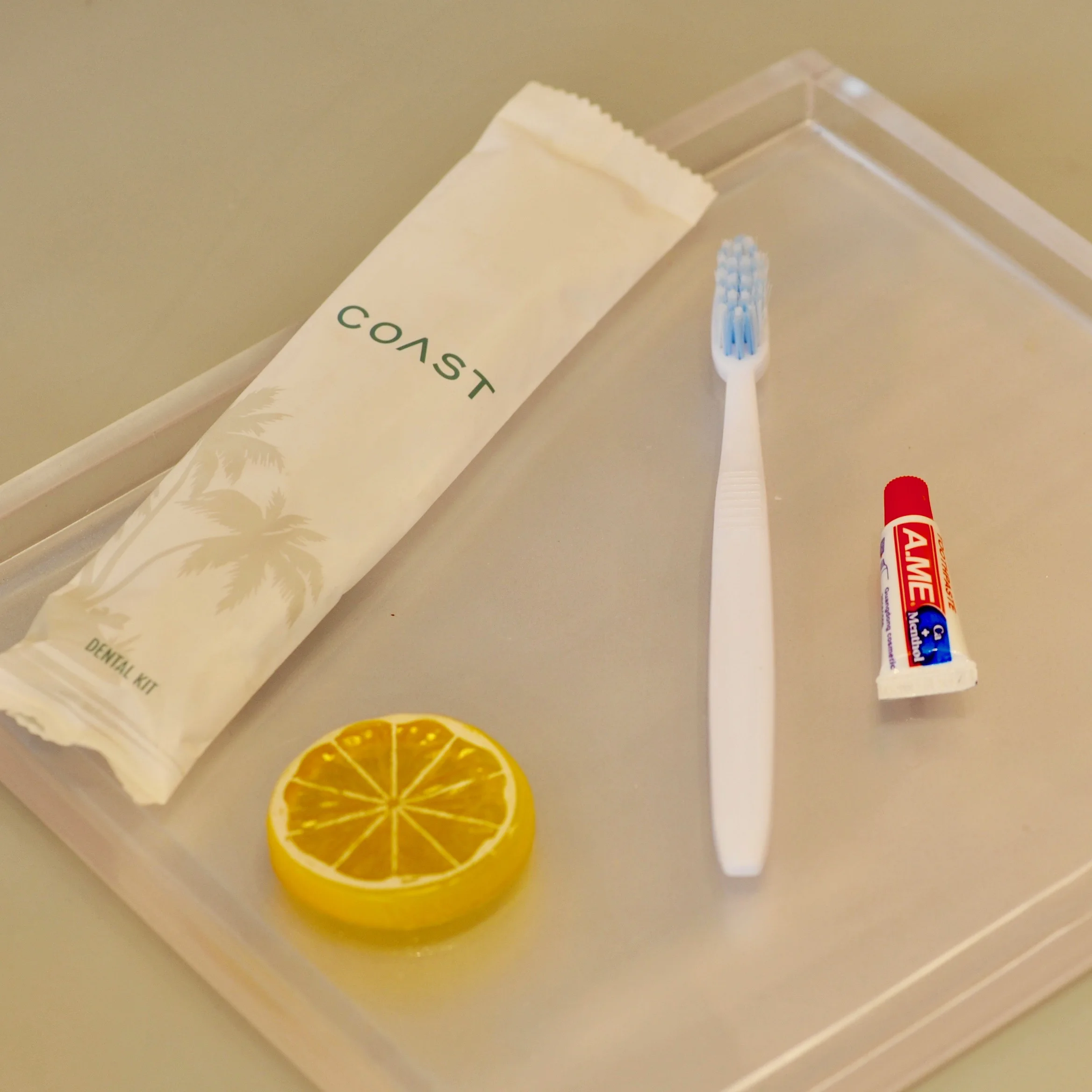 
GMPC standard toothbrush kit packed in flow pack for hotel and travel 
