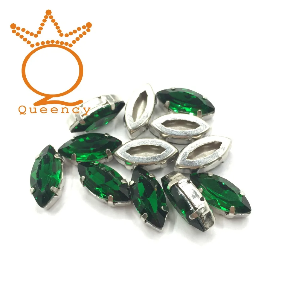 

China Manufacturer High Quality Pointback Fancy Emerald Glass Stone With Metal Claw