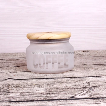 Frosted Design Glass Canister Wooden Bamboo Lid Glass Storage Jar