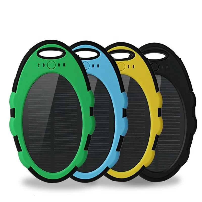 

Outdoor Waterproof mini slim portable solar 5000mah mobile phone battery charger power bank with led light, Black, blue, green, yellow