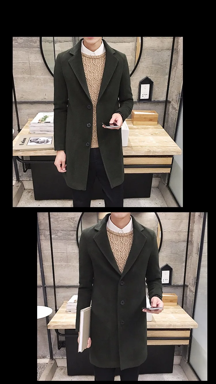 Autumn and winter fresh woolen coat lapel coat slim Korean male ...