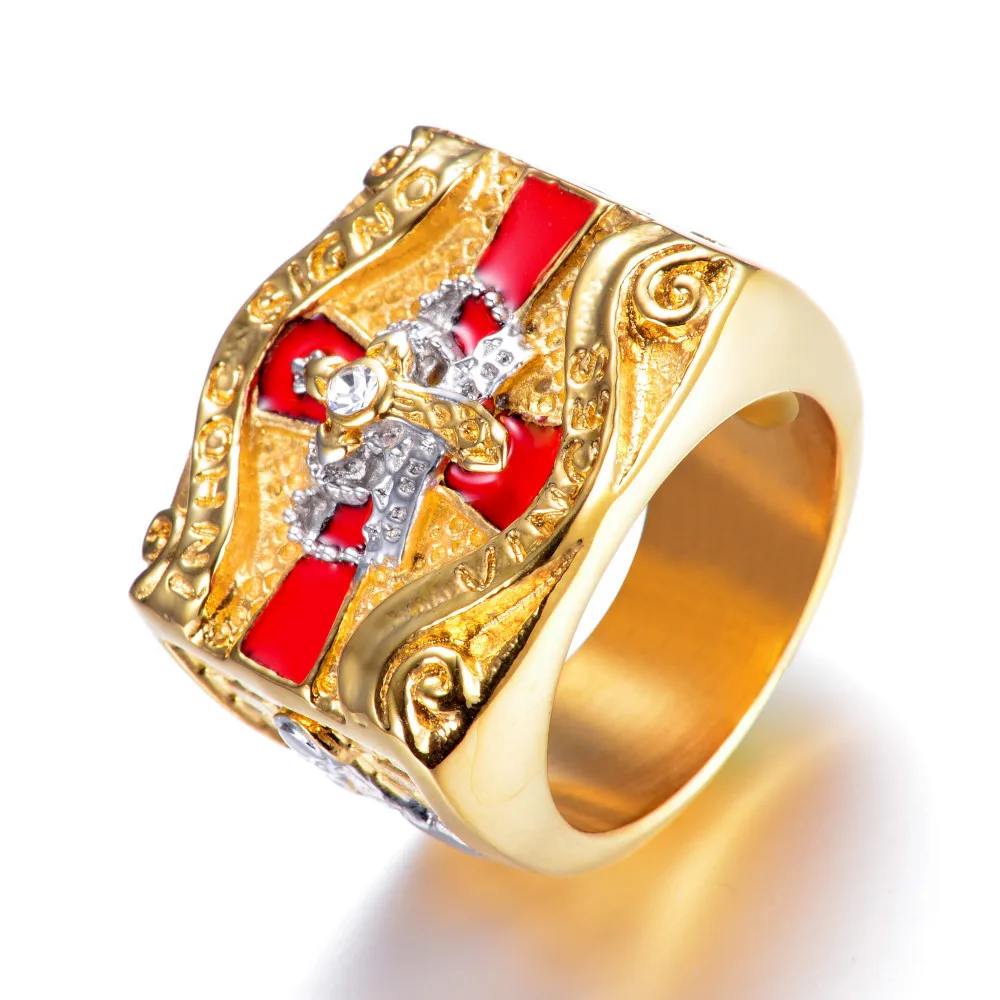 

316L Stainless Steel Knight Templar Masonic Ring Gold Color Cross & Crown Bishops Rings, Picture