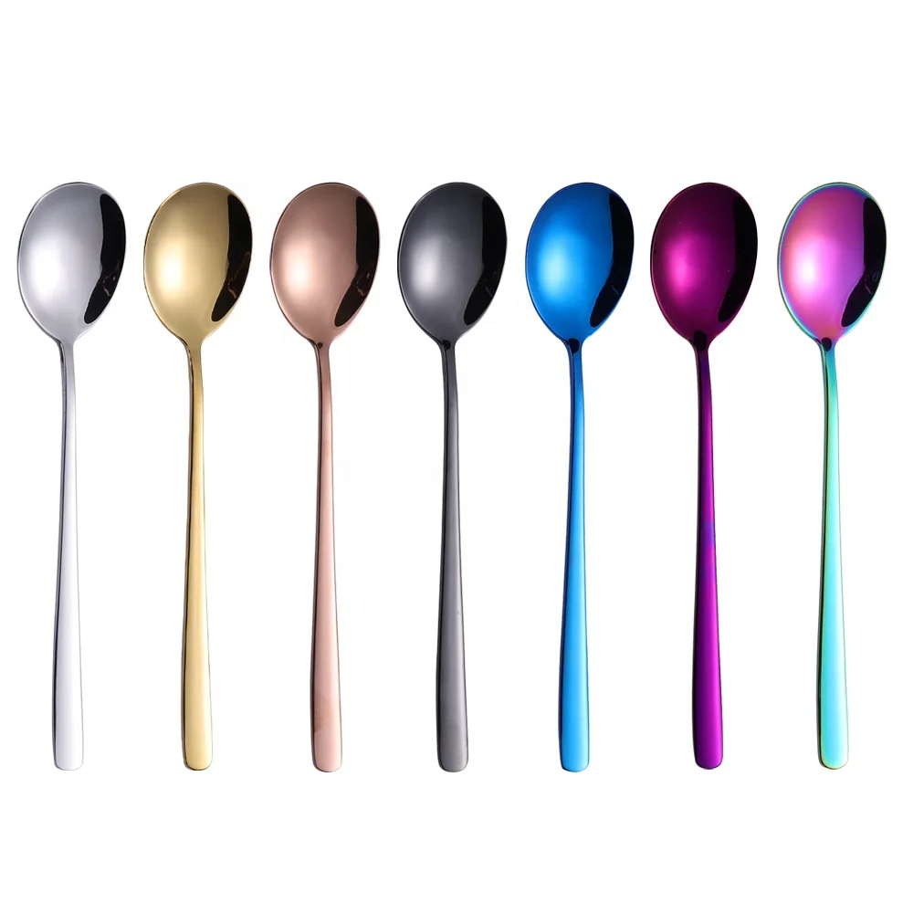 

Amazon Stainless Steel Spoon Titanium Flatware Dinnerware Korean Style Cutlery Set, Silver,gold,rose gold,black,rainbow,blue,perple