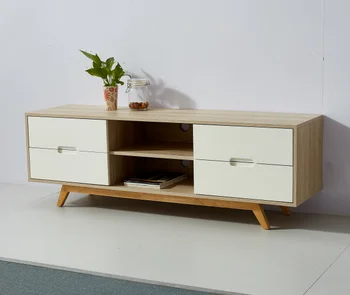 Modern Style Glossy White With 3d Oak 4drawers Laminate French