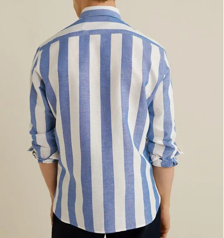 Custom Design Vertical Linen Men Turndown Collar Striped Shirt Buy