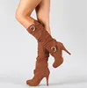 Fashion hot selling winter buckle side zipper suede high heel half ladies boots
