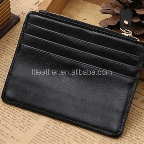 Oil wax leather card holder custom mini case mens slim minimalist rfid blocking genuine leather credit card wallet