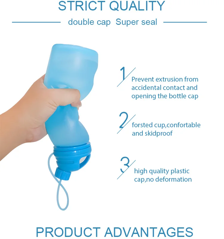
500ml Folder Silicone Leak-proof Water Bottle for Outdoor Sport Camping Travel 