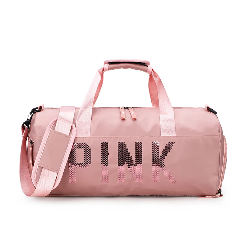 

2020 pink gym foldable duffle bag travel bag for women, Pink,black