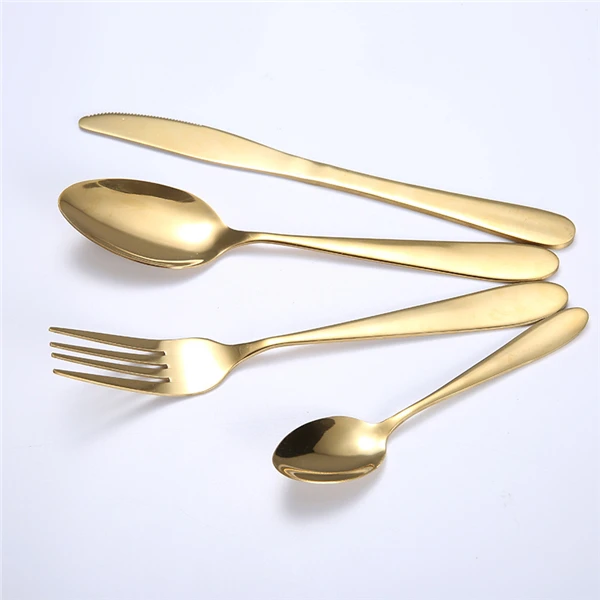 

Manufacturers wholesale western tableware set knife fork spoon set of four gold cutlery flatware set