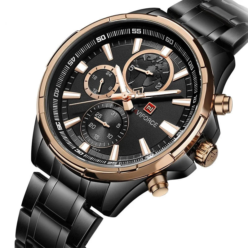 

Naviforce 9089 Watches Men Wrist Luxury Gold Waterproof Sports Quartz Steel Military Chronograph Wristwatches Relogio Masculino, 5-color