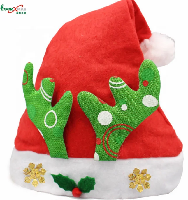 santa claus kids red white christmas hat with decoration or
