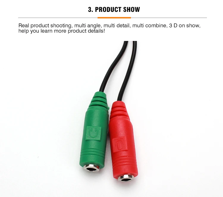 Aux 4 Pole 3.5mm Male To 2 3.5mm Female Laptop Tablet Pc Adapter Audio