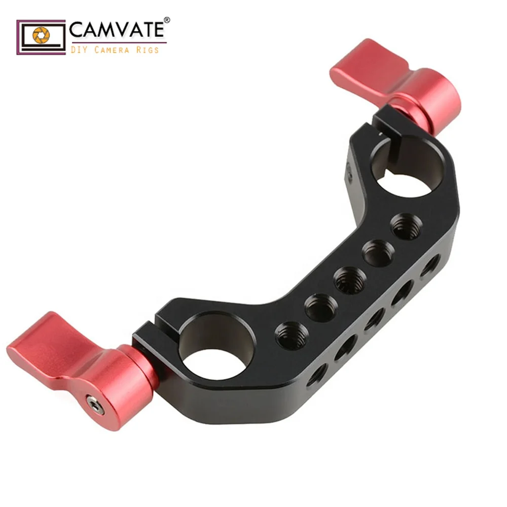 

CAMVATE Quick Release Double 15mm Rod Clamp Support Rail System 1/4-20 Thread Red Knob for DLSR Camera Rig Cage, Black+red or as client require