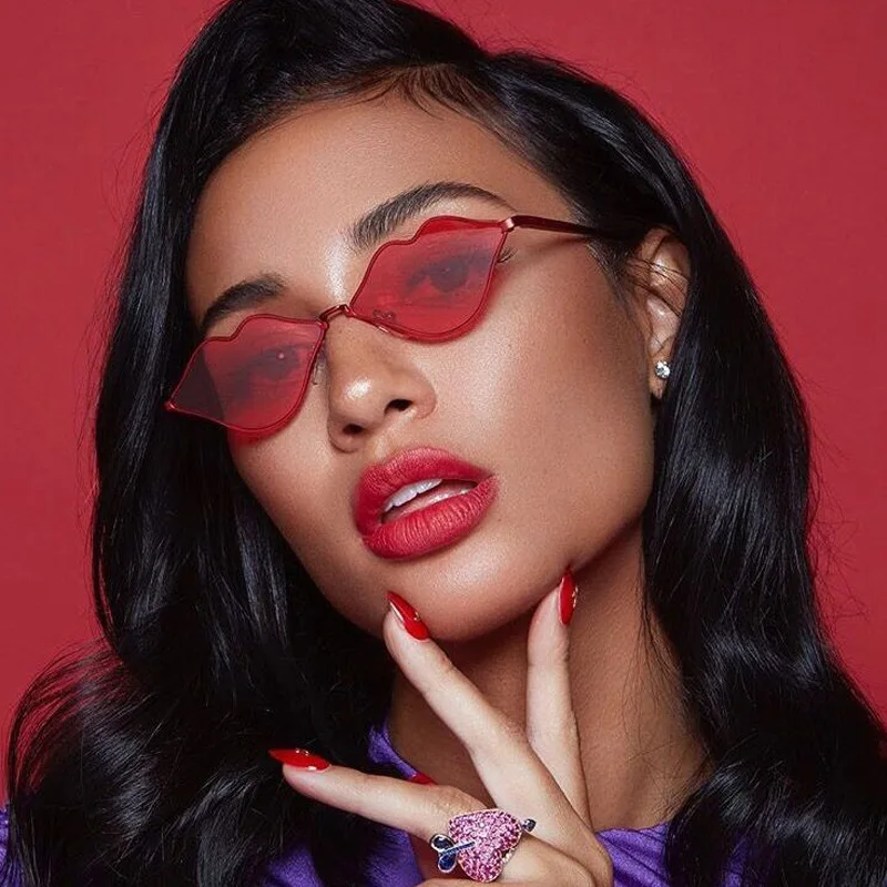 

Sexy Red Lips Shape Sunglasses Women Brand Designer Shades 2019 New Metal Frame Eyewear Sun Glasses (SK077), As picture