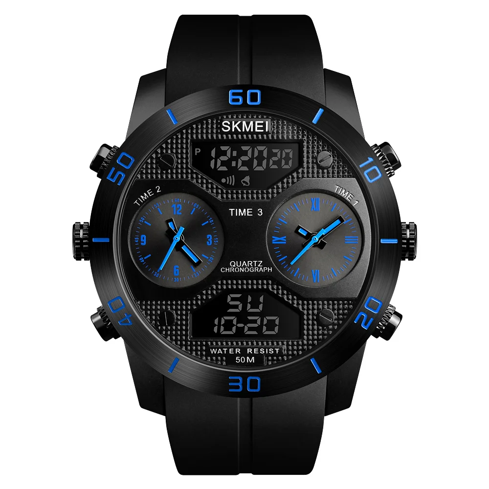 

Quartz Digital Male Watch Multi Display Military Sports Wristwatch With PU Band